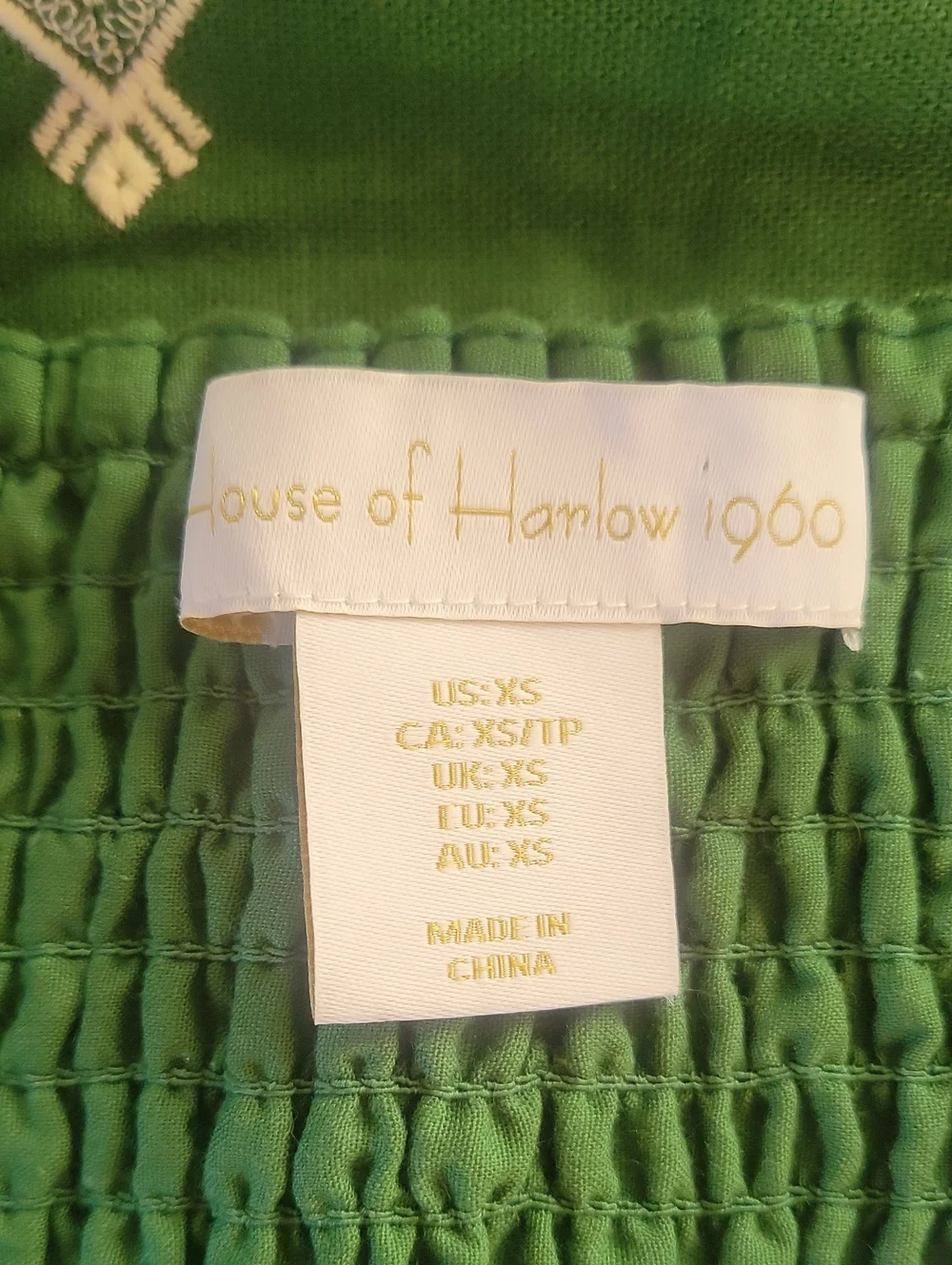 House of Harlow 1960 Green/White Embroidered Halter Top & Pants Set Sz XS